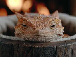 Close up of a scaly reptiles face photo