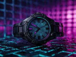 futuristic watch with glowing digital display photo