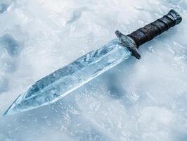 Ornate dagger embedded in ice photo