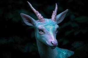 Enchanting Mythical Creature with Iridescent Horns and Glowing Eyes photo