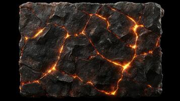 Glowing magma cracks in dark volcanic rock photo