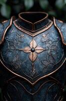 Intricate copper floral pattern on a dark background photo
