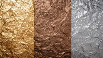 Crumpled metallic textures in gold, brown, and silver photo