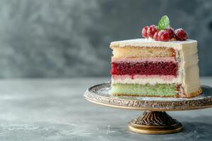 Delicious layered cake with fresh berries photo