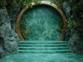 Enchanting Underwater Archway Surrounded by Lush Greenery photo