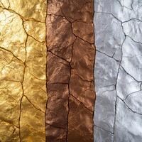 Cracked metallic textures in gold, bronze, and silver photo