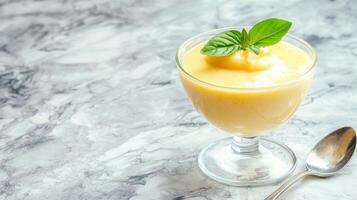 refreshing citrus dessert with basil garnish photo
