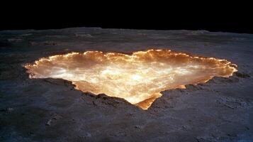 Glowing molten lava field in volcanic landscape photo
