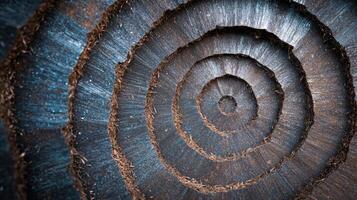 Intricate spiral pattern on wooden surface photo