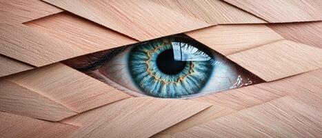 Close up of a mysterious eye in a wooden texture photo