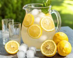 refreshing lemonade with lemon slices and ice photo