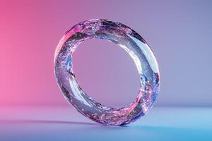 Sparkling crystal ring on gradient background photo