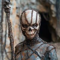 Mysterious skull faced figure in chains photo