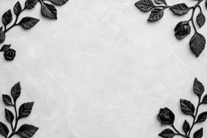 Black floral frame on white background photo