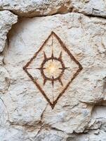 ancient rock carving with abstract symbol photo