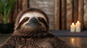 Closeup of a sloth with eyes closed in a cozy environment photo
