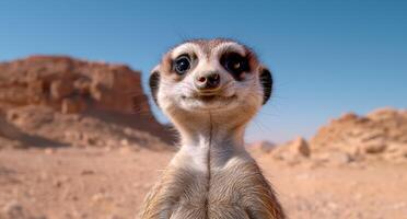 curious meerkat in desert landscape photo