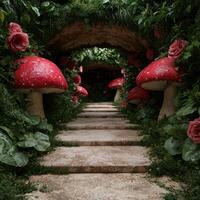 Enchanting Mushroom Archway in Lush Garden photo