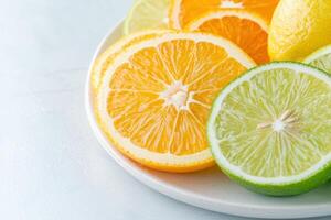 Vibrant citrus fruits on a plate photo