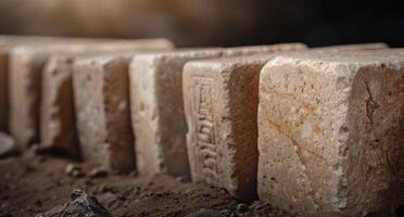 Stacked stone blocks in a rustic setting photo