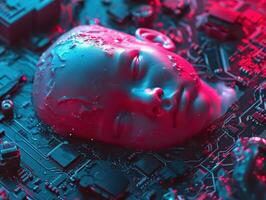 futuristic cyborg face with circuit board photo