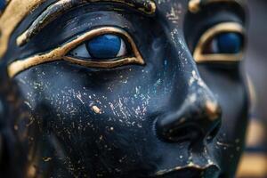 close up of a detailed fantasy mask with glowing blue eye photo