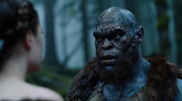 Mysterious blue skinned creature in the forest photo