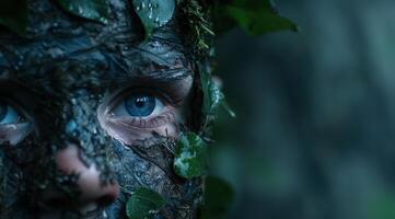 mysterious face hidden in the forest photo