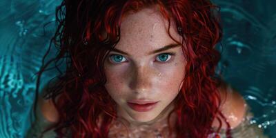 Captivating redhead with striking blue eyes photo