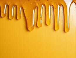 Dripping honey or syrup on yellow background photo