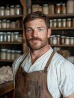 portrait of a bearded man in a rustic apron photo
