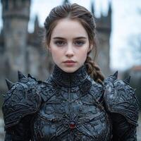 Mysterious woman in ornate armor photo