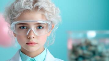 young scientist with protective goggles photo