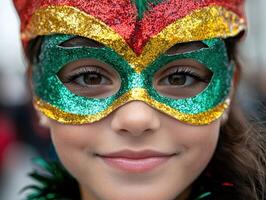 Colorful carnival mask with glitter and feathers photo