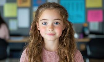 Smiling young girl with curly hair photo