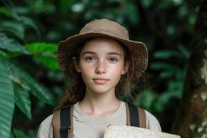 young girl in jungle setting photo