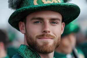 man in green glittery hat photo