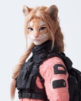 Futuristic warrior with cat like features photo