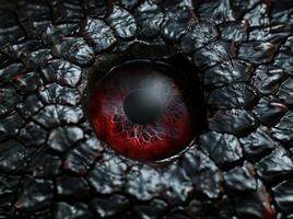 Intense red eye surrounded by dark scales photo