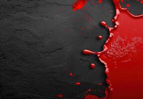 Dramatic red paint splatter on black background photo