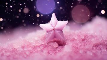 Sparkling pink star in winter wonderland photo