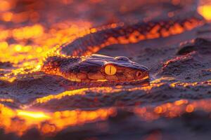 Fiery snake eye in the night photo