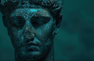 ancient bronze statue with weathered patina photo