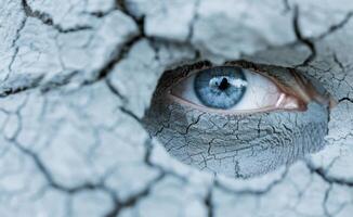 Cracked eye in frozen landscape photo