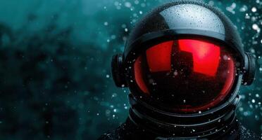 Astronaut helmet in snowy environment photo