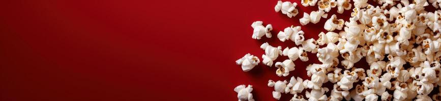 Delicious popcorn on a red background photo