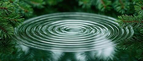 Ripples on water surface with pine tree branches photo