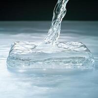 Flowing water splash on reflective surface photo