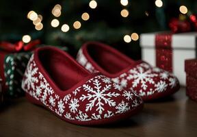 cozy christmas slippers with snowflake pattern photo