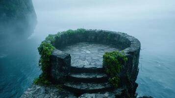 Mysterious stone pool surrounded by lush greenery photo